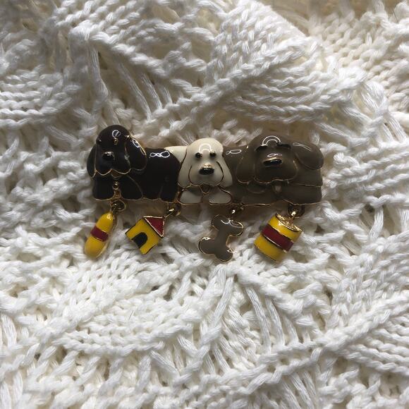 Vintage Puppy Dog Pals Dangly Charms Brooch Pin Labradors? - Picture 5 of 7